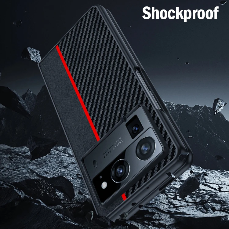 Capa For Tecno Phantom V Fold 2 Case Carbon Fiber Texture PU-Leather Shockproof Phone Cover for Phantom V Fold2 5G Funda