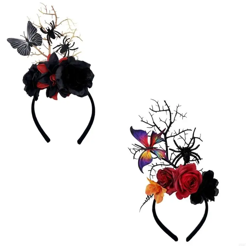 

39BC Dark Series 3D Flower Spiders Headbands with Branch Design Halloween Hairhoop for Theme Parties Gathering Dressingup