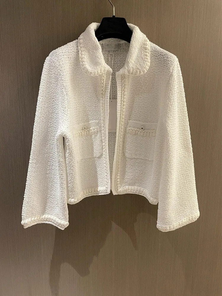 

Pink Knitted Open Cardigan Women's Faionable Sli ort Top Unique Beautiful Korean Sle Straight Cut Long Sve