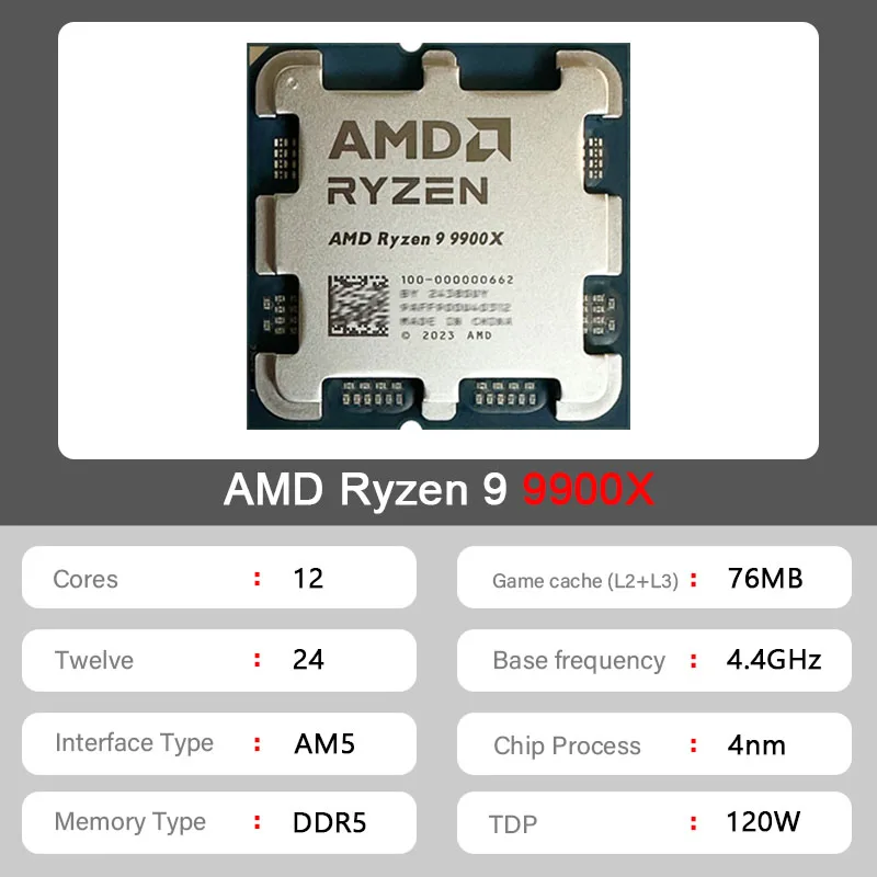 معالج AMD R9 9900X جديد Ryzen 9 9900X 5.6 جيجا هرتز 12-Core 24-Thread 76 ميجابايت لعبة كاش 4NM TDP 120 واط مقبس AM5 وحدة المعالجة المركزية للألعاب Zen 5