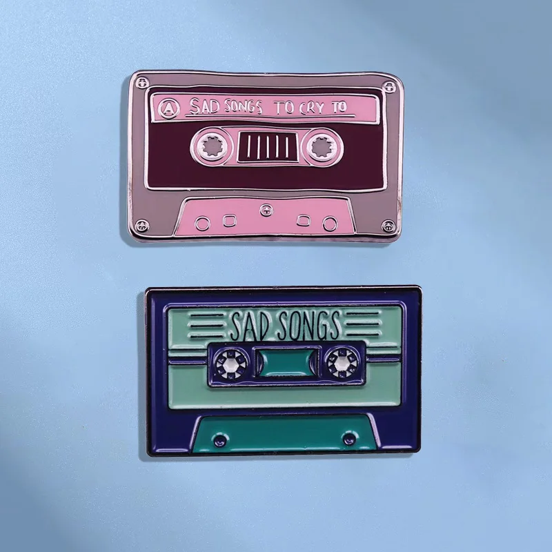 EMo Sad Song Enamel Pin Vintage Tape Badge Women's Brooch Shirt Coat Sweater Pin Music Lover Accessories