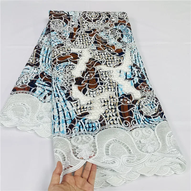 

5 Yards High Huality Ankara Fabric African Real Guipure Lace Wax Print 100% Cotton Soft Tissus Embroidery For Sewing Material K3