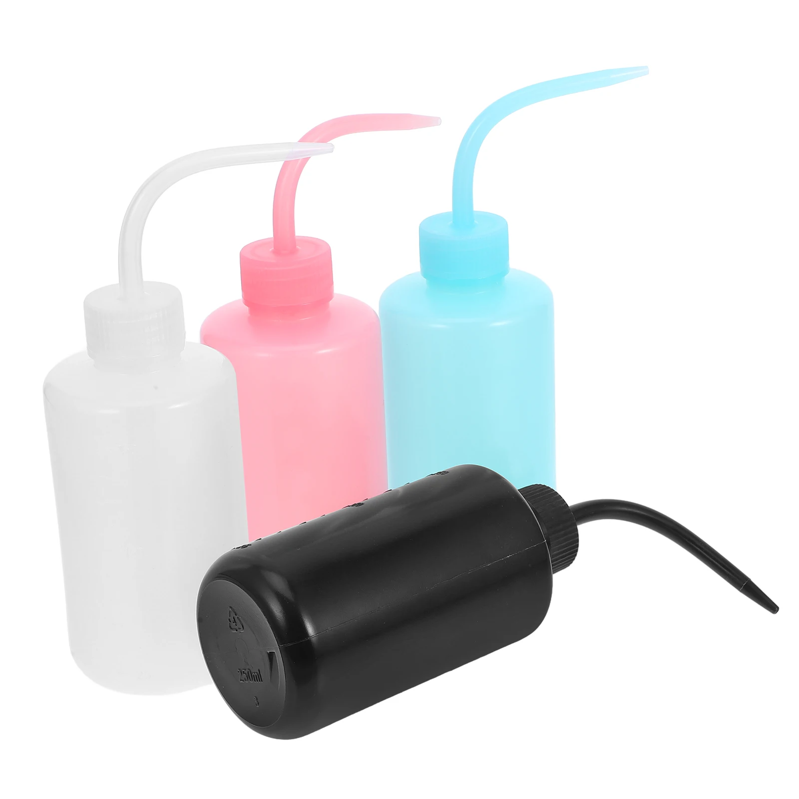 

4pcs 250ml Tattoo Cleaning Bottle Plastic Squeeze Wash Curved Spout Lightweight Portable Refillable Leak Proof