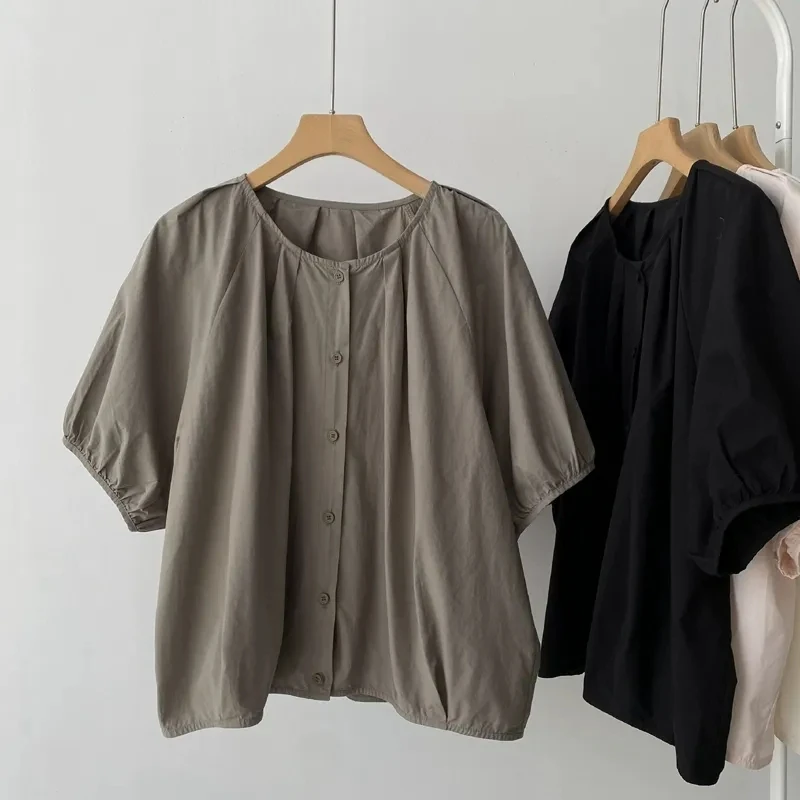 

Slimming Pure Cotton oulder Insertion Five-Quarter Sve irt Women's Loose Fit Korean Sle Commute Casual round Ne Top