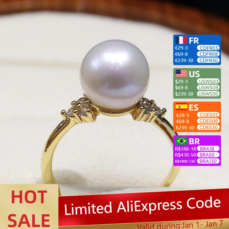 Freshwater Pearl Ring Round Slightly Flawed Leather Light Good 18k Gold-plated Micro-inlaid Classic Fashion Adjustable Ring