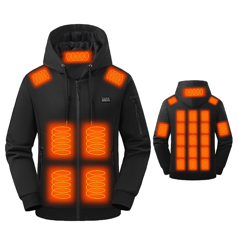 Kurtka z ogrzewaniem 26 stref, podgrzewana elektrycznie przez USB, bluza z kapturem, 3 poziomy temperatury, ciepły zimowy płaszcz termiczny, odzież outdoorowa do jazdy na nartach i wędrówek, unisex — 2