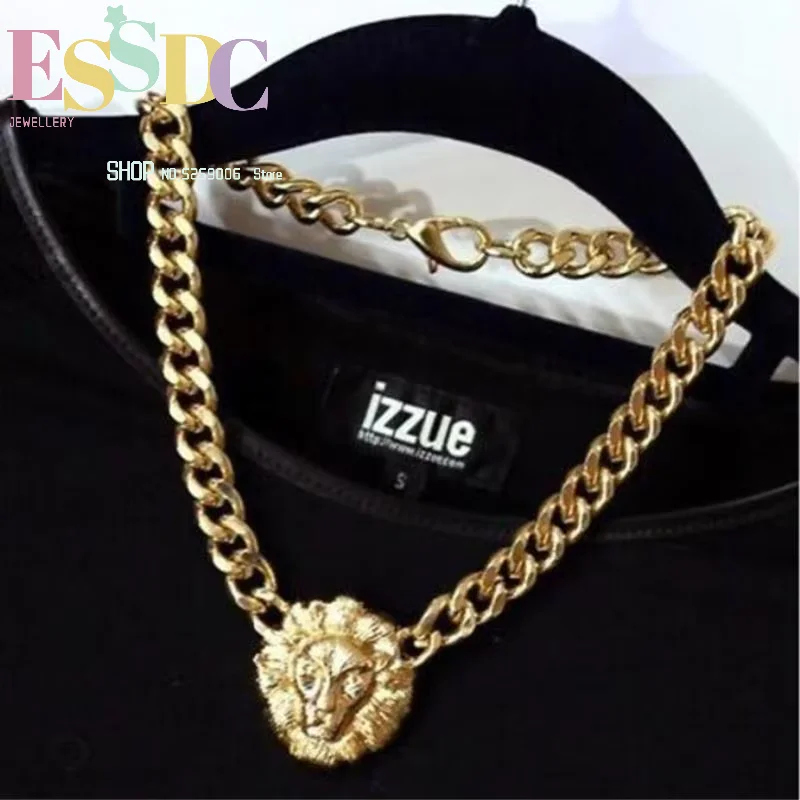 Enhance aura exaggerated necklace for women hip-hop lion head street cool and handsome girl necklace decorative sweater