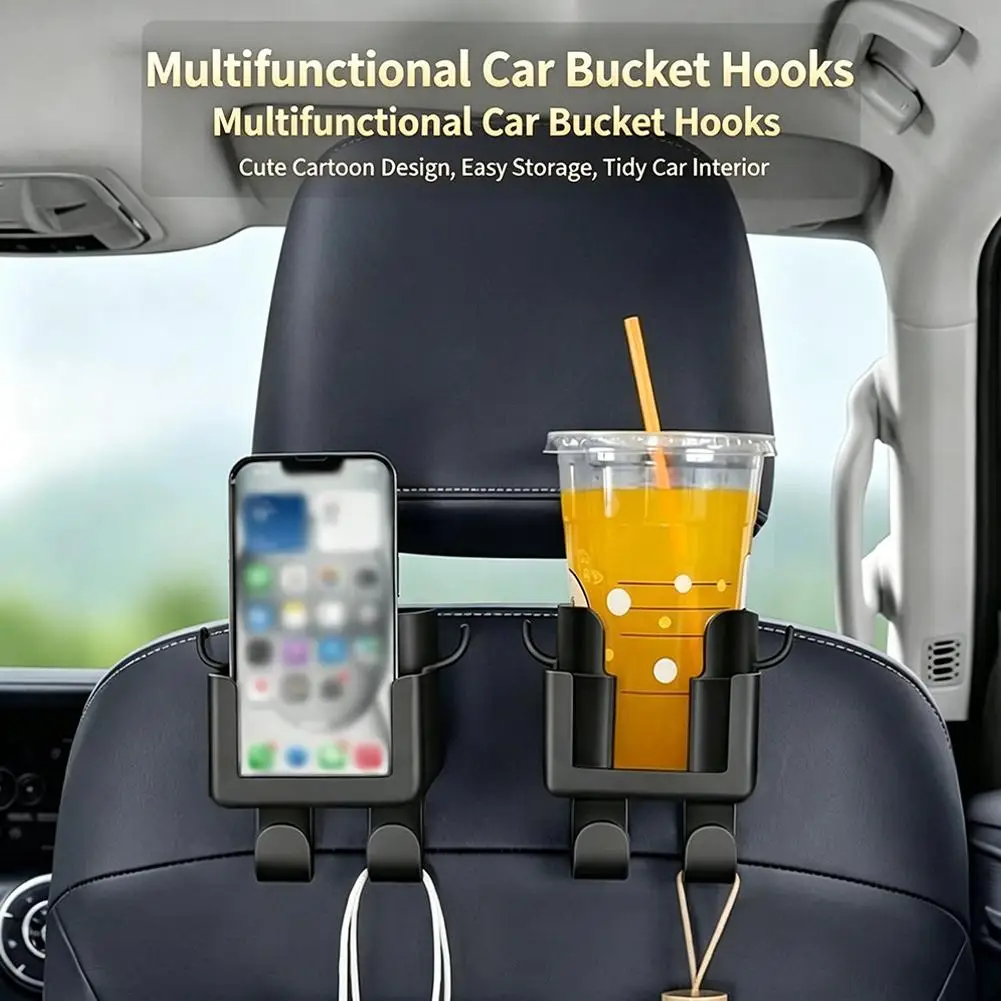 1/2 Stück Auto-Rücksitz-Aufbewahrungshaken mit Getränkehalter und Handyhalterung, Auto-Kopfstützen-Organizer für Getränke, Taschen, platzsparend – Detail 7
