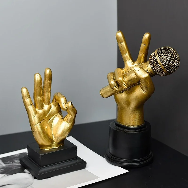 Resin Thumbs Up Hand Sculpture Creative Finger Gesture Statue for Office Desk Living Room Bar Cabinet Decorative Ornament