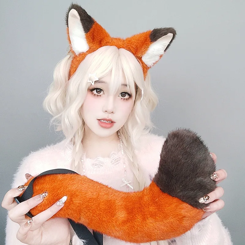 Nick Movie Animal Ear Cosplay Headwear Plush Orange Fox Tail Comic-con Party Dress Up Set Woman Man Carnival Costume Accessories