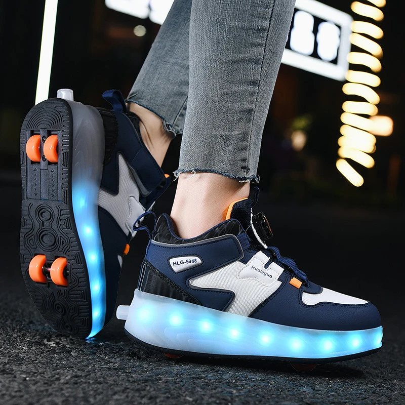 Roller Skate Shoes Kids 4 Wheels Sneakers Boys Girls Fashion Casual Sport Light Up Boots Children Toy Gift Game Footwear