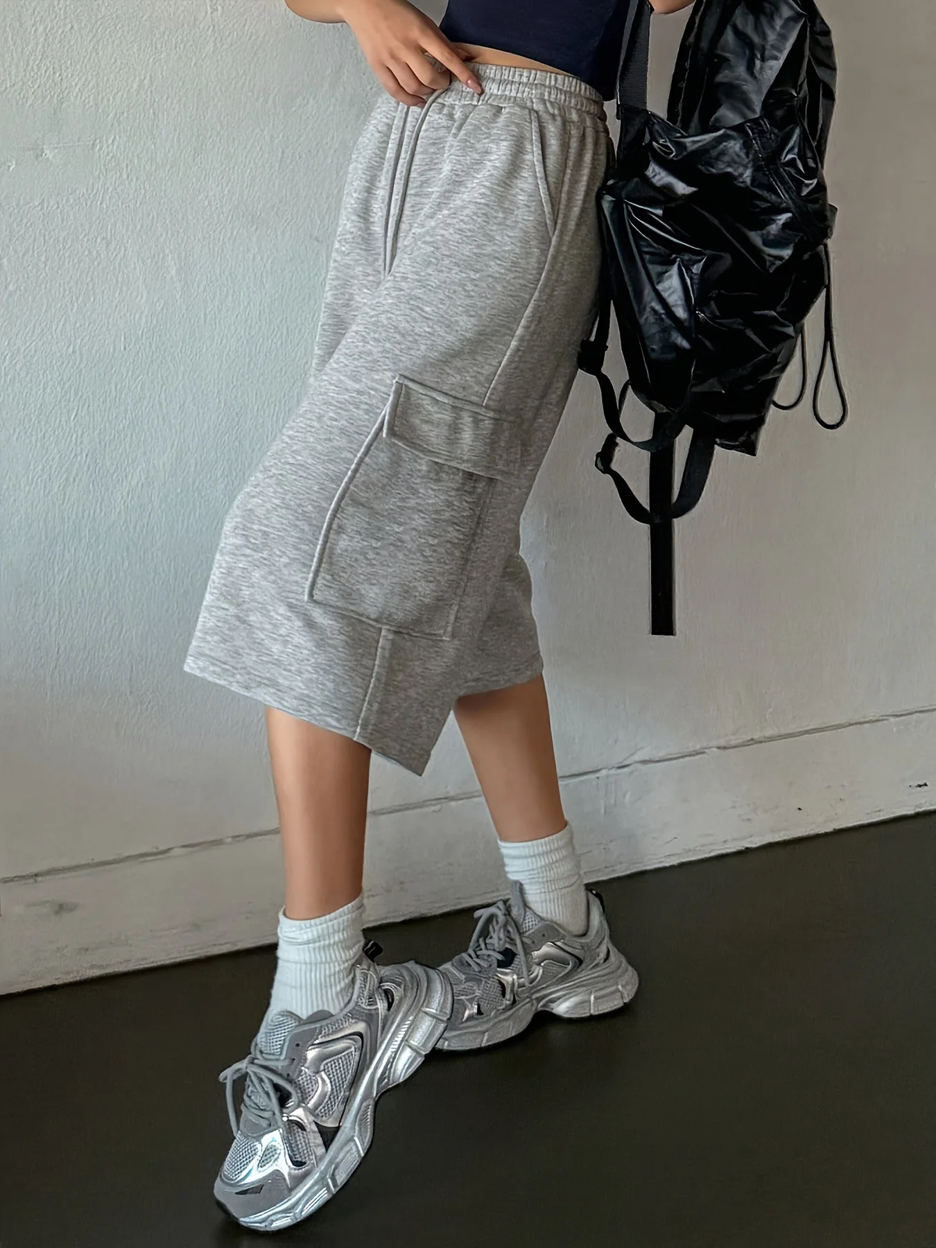 Women Loose Casual Long Shorts High Waisted Straight Fit Shorts Wide Leg Mid Length Shorts Summer Gray Comfortable Bottoms