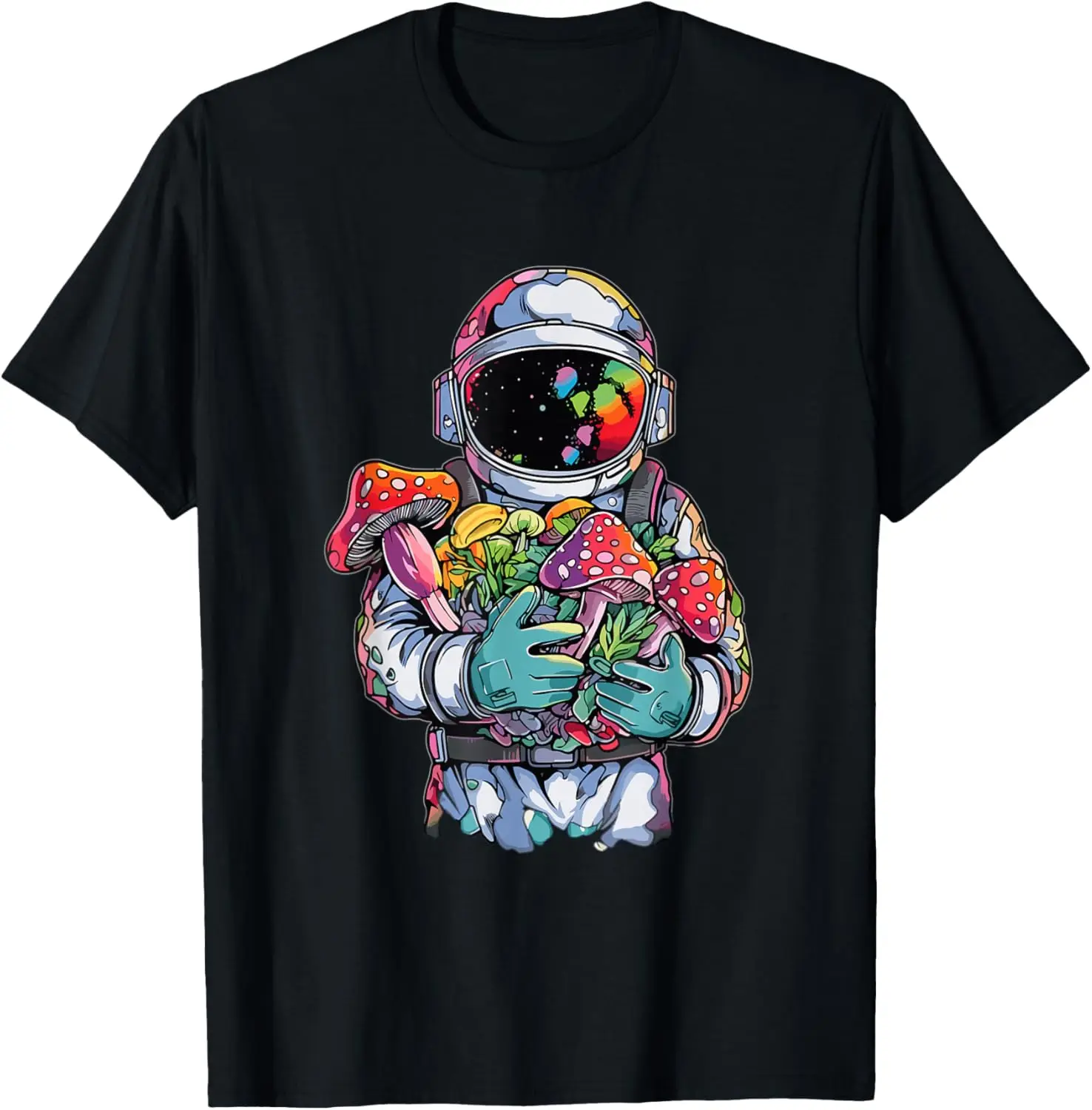 Psychedelic Mushroom Astronaut T-Shirt Graphic Tee Trippy Rave Festival Wear Casual Print