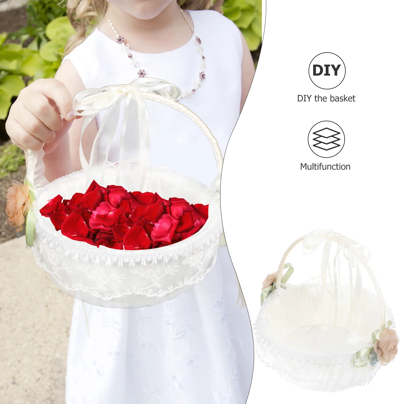 

Wedding Flower Basket Decoration Rose Bouquet with Handle. for Small Petal Romantic