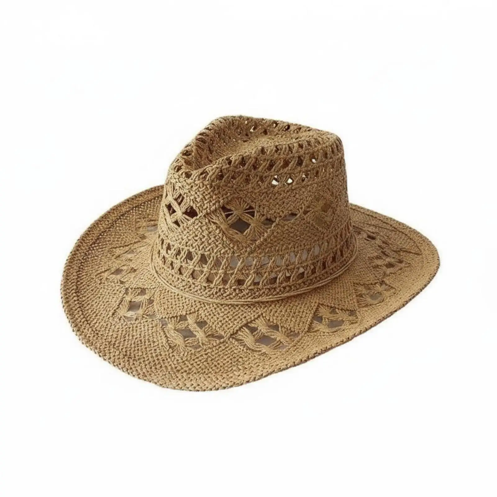Braided straw hat, handwoven, airy cowboy hat, breathable for the beach