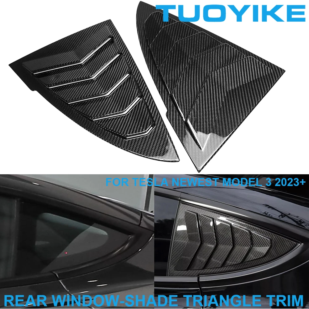 

LHD RHD Car Styling Real Dry Carbon Fiber Rear Window-shades Blind Triangle Trim Cover Decoration For Tesla Newest Model 3 2023+