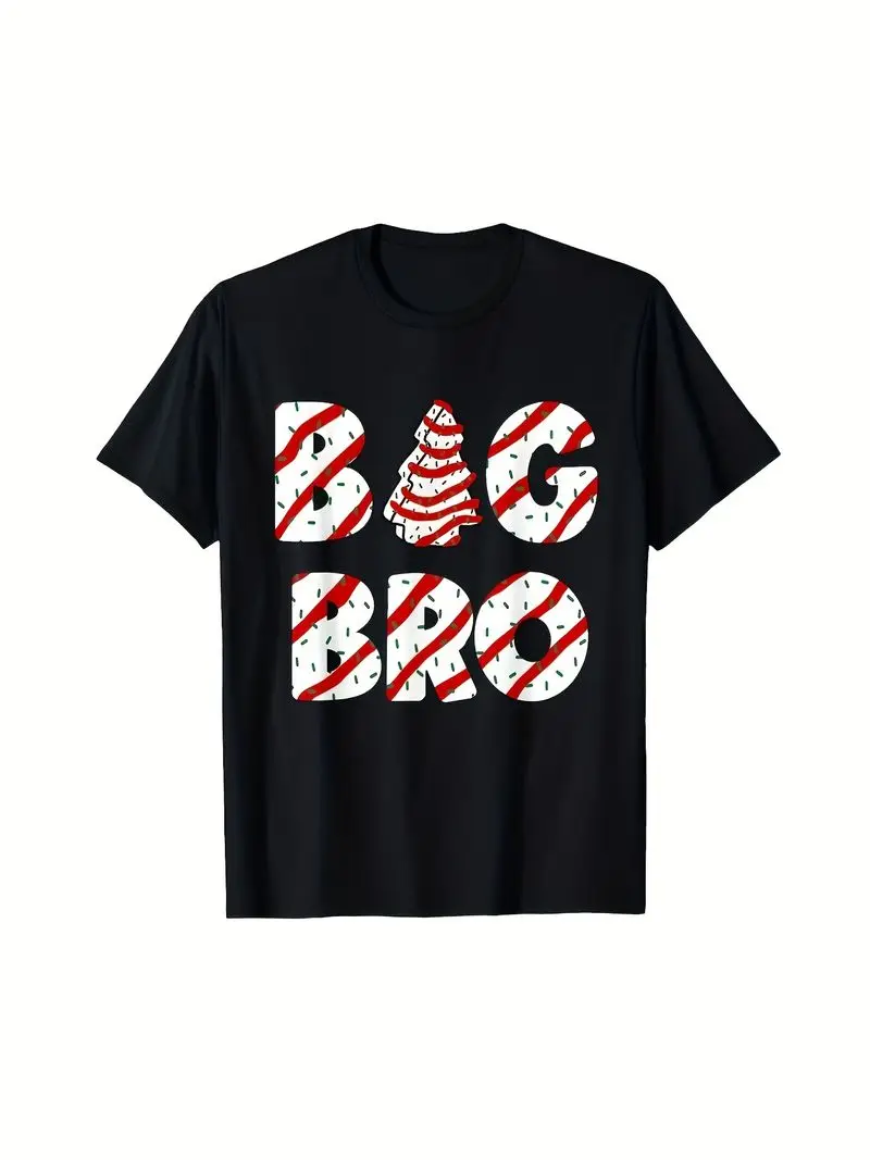 Christmas Tree Cake Family Party Big Bro T-Shirt 2025 Summer Short-Sleeved Printed Pure 220G Holiday Pajamas Festive Casual Soft