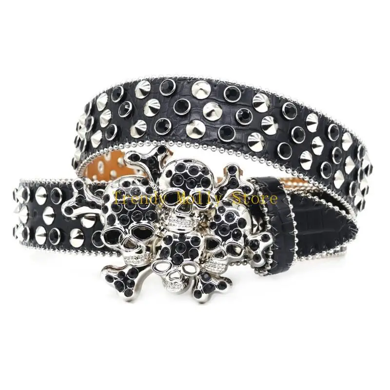 N5KB أحزمة الخصر القوطية للجينز حزام مرصع للفتيات الشرير الشارع مثير للإعجاب مرصع بالجواهر المسامير مرحلة الرقص في الشارع #1