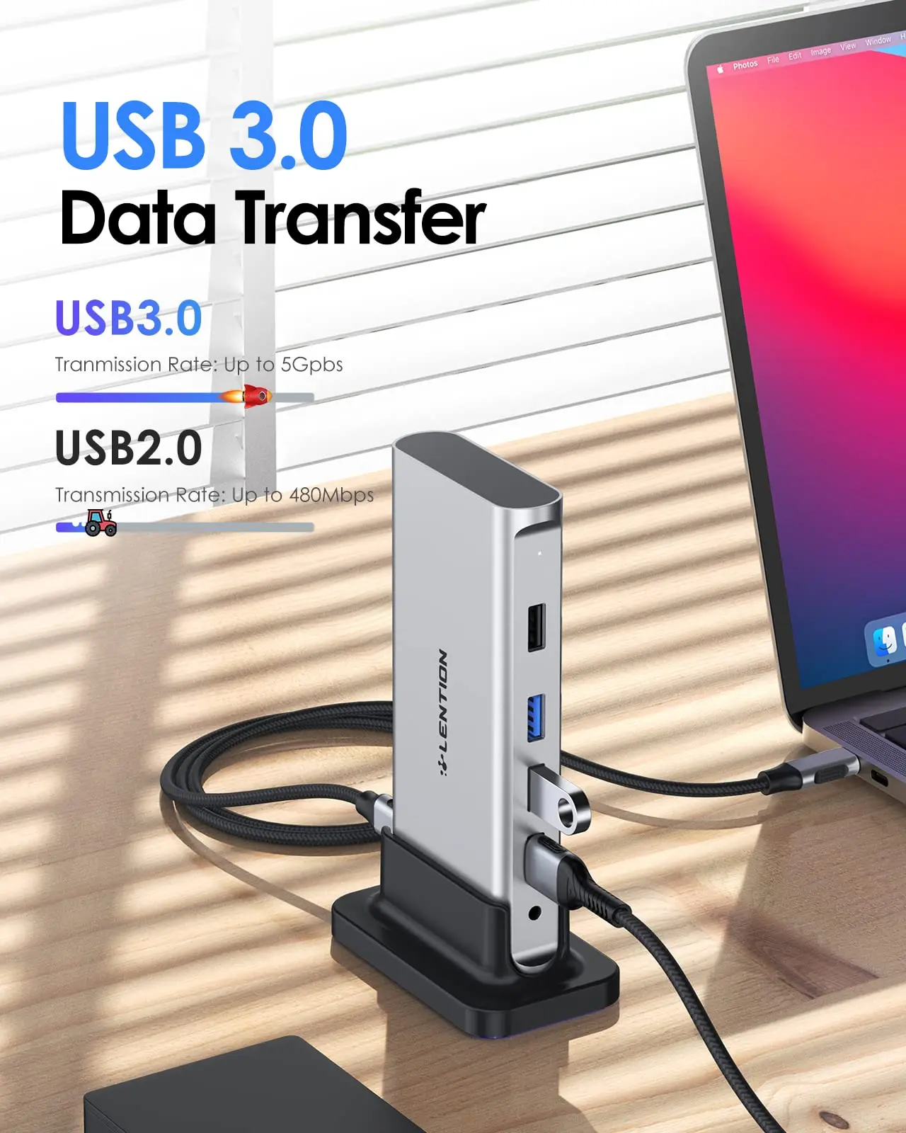 Док-станция LENTION USB C на HDMI, 4K, 60 Гц, RJ45, 1000 Мбит/с