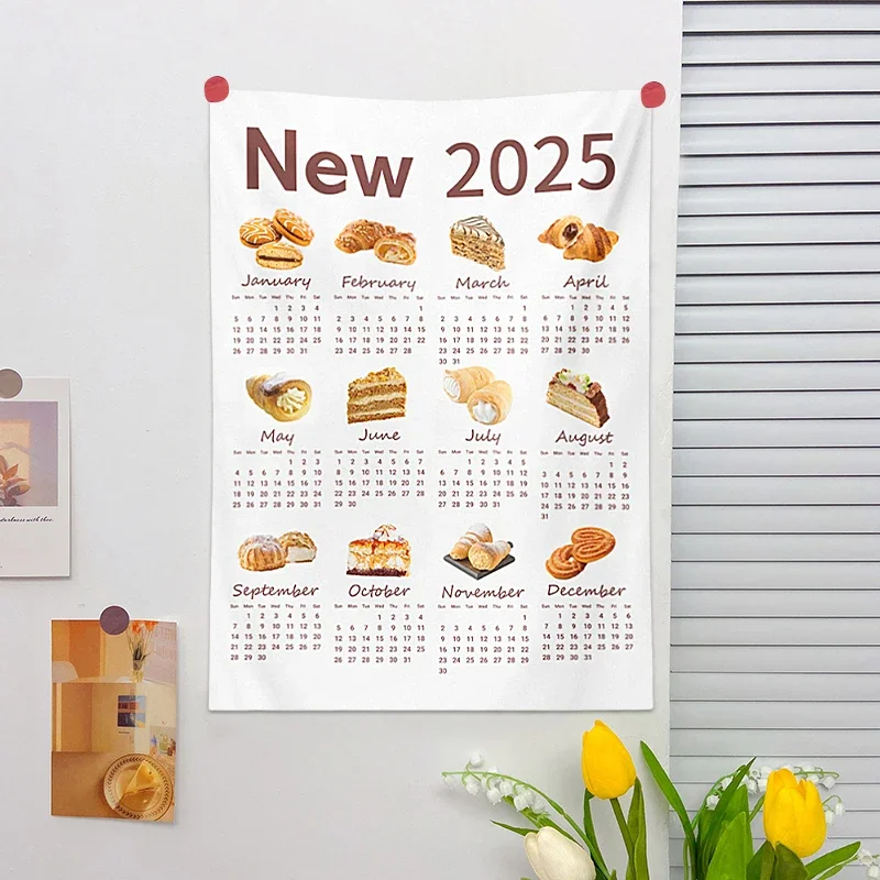 Wall Tapestry 2025 New Year Calendar Curtain Home Decoration Hanging Cloth for Wall Decorative Tapestry Short Curtain Room Decor