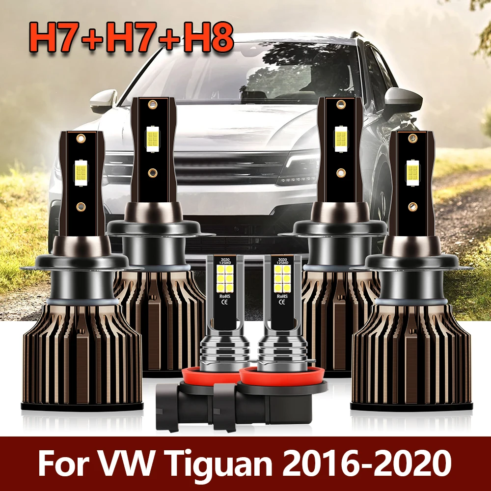 

6x LED Headlight Bulb Bright CSP Combo H7 High Low Kit+Fog Light H8 H9 H11 Car Lamps Kit For VW Tiguan 2016 2017 2018 2019 2020