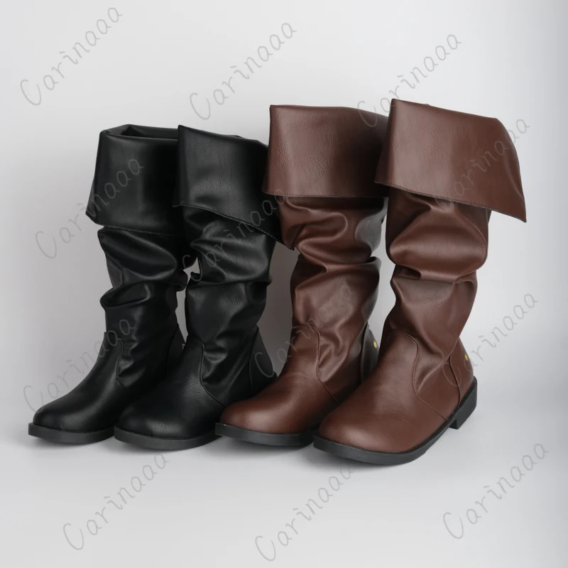 Botas de cuero de caballero Medieval para hombre, zapatos de Cosplay de Príncipe gótico, Retro, Punk, accesorios de fiesta de escenario de Carnaval de Halloween, botas Vintage de elfo