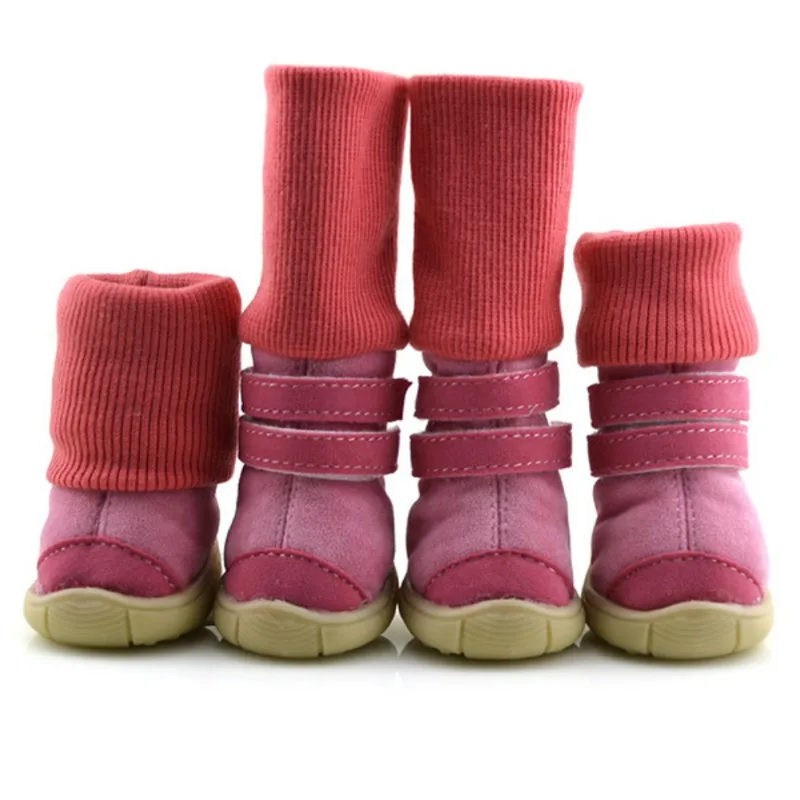 4pcs/set Pet Dog Puppy Winter Warm Snow Boots Casual Dog Shoes Pet Slip-Resistant Shoes Teddy Comfortable Cotton-Padded Shoes