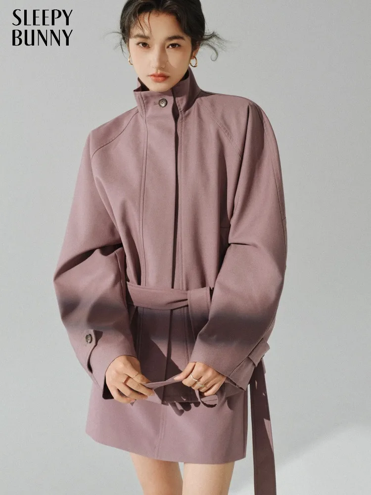 

Oversized Trench Coat Women Autumn Loose Fit Jacket Waist-Cinching Raglan Sleeve Outerwear Casual Topcoat Elegant Daily Outfit