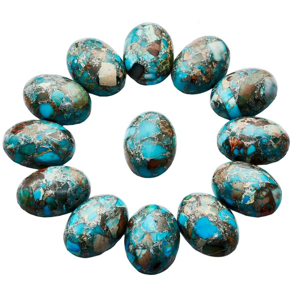 TUMBEELLUWA 5pcs/lot Light Blue Sea Sediment Jasper Oval Stone Cabochons Flatback Semi-precious CAB Jewelry Accessories 18x25mm