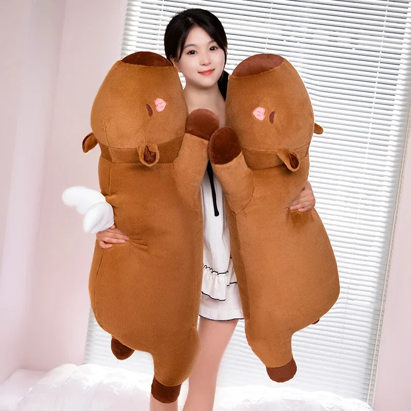 45cm-65cm Kawaii Cartoon Giant Strip Capybara Plush Doll Pillow Lying Brown Orange Wings Creative Capybara Plush Toy Home Decor