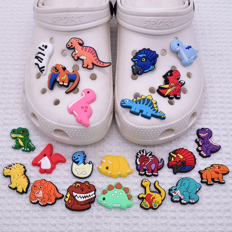Random 19/39Pcs Cute Dinosaur series Shoe Charms PVC Soft Rubber DIY Detachable Shoe Buckles for Clogs Sandals Decor Gifts
