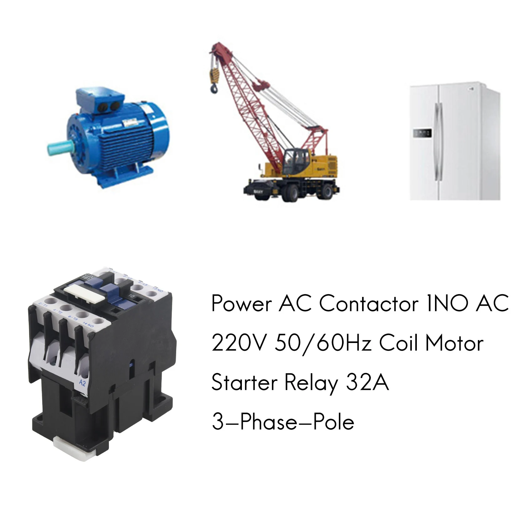 Power AC Contactor 1NO AC 220V 50/60Hz Coil Motor Starter Relay 32A 3-Phase-Pole