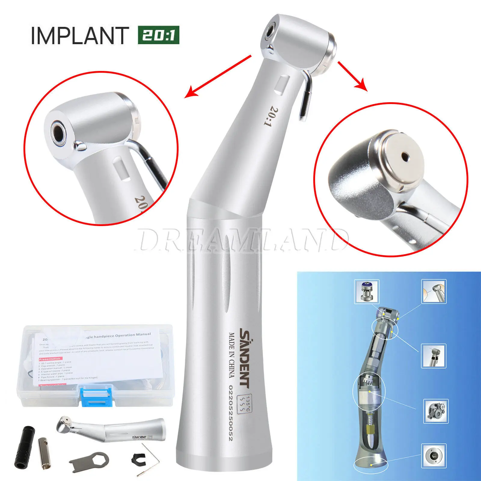 NSK MAX SG20 Dental 20:1 Reduction Implant Contra Angle Handpiece Surgical Push Button