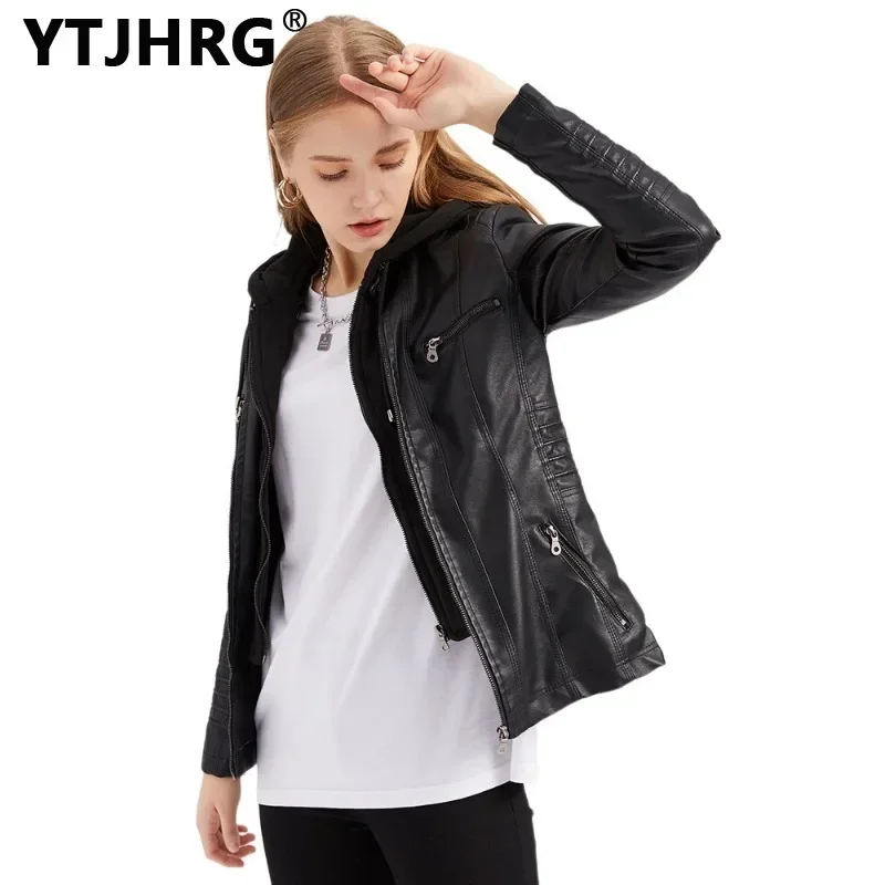 YTJHRG Women\'s Jackets Winter Coats Removable Hooded Two-piece Set Female Clothing Autumn Ladies Zippers 2024 New with Pocket