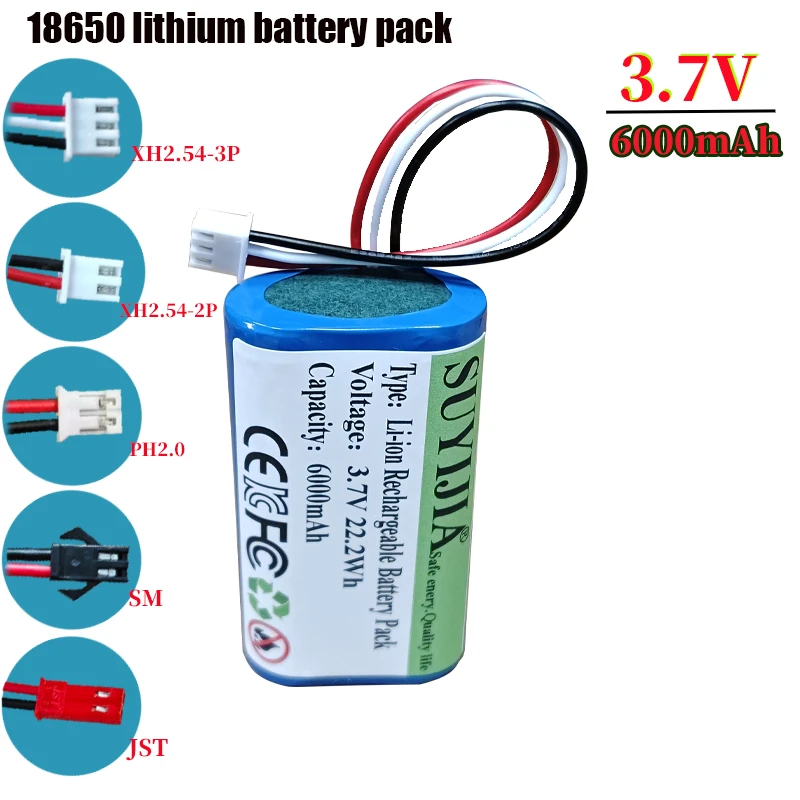 

18650 Lithium Battery Pack 3.7V 1S2P 6800mAh Built-in BMS for 3.7V Low Power Fan/Speaker/Fishing LED Light(PH2.0/XH2.54-2P Plug)