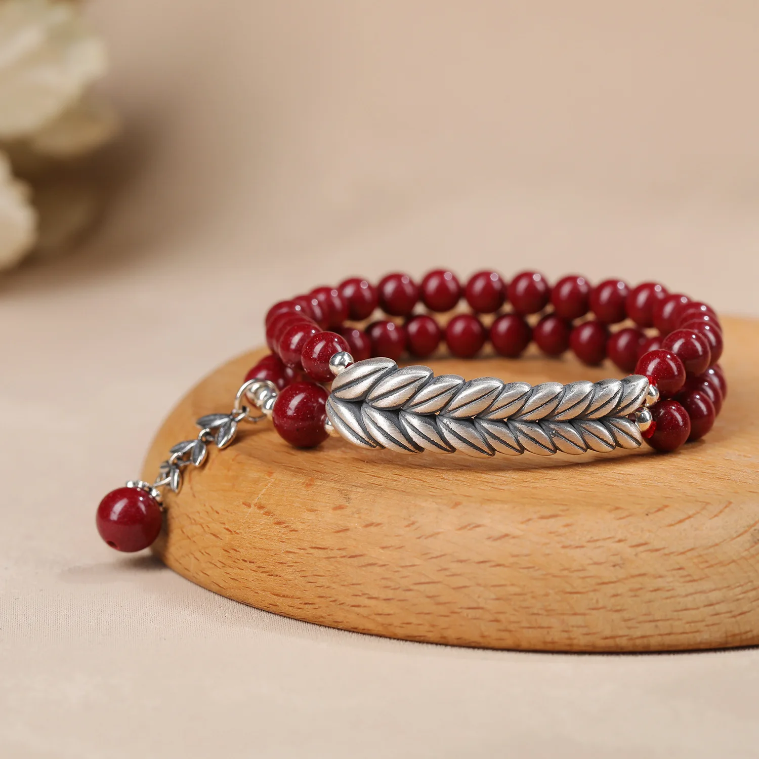 Wheat Ear Double Circle Cinnabar Women's Bracelet Year of Life Year of Peace Good Luck Red, Multi-Circle Retro Bead String Gift