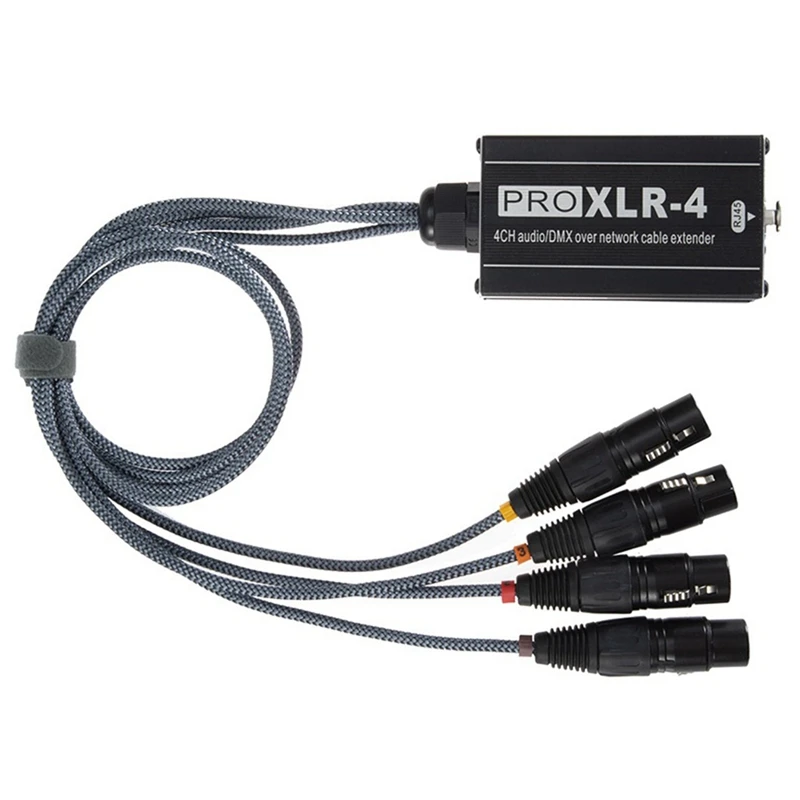 XLR Male/Female 4 Channel Snake 3Pin XLR/DMX To Ethercon RJ45 Cat5/Cat6 Ethernet Extender (1Pair) Black