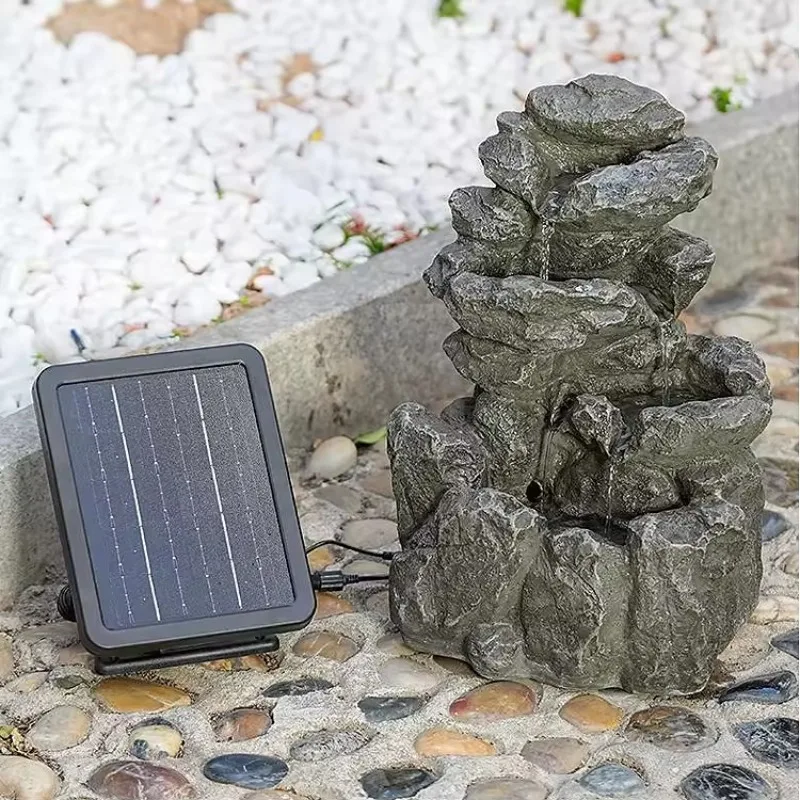 Solar Tabletop Fountain Resin Marble Construction With LED Lighting And Water Pump For Indoor Outdoor Desk Decor