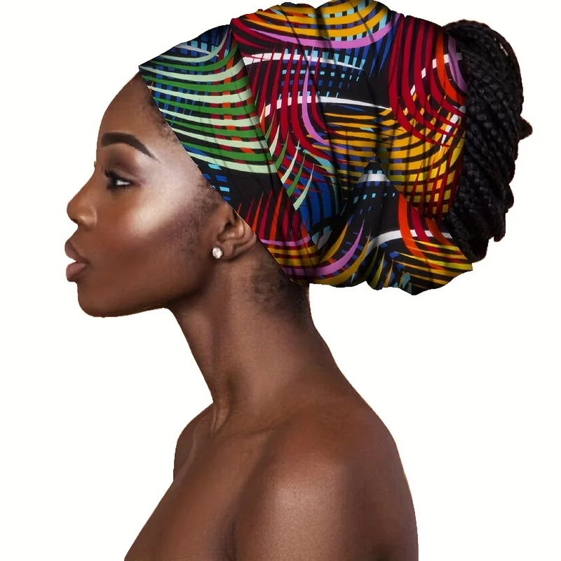 Women African Print Anatolia Headscarf Ethnic Vintage Turban with Random Henna Patterns Cultural Festival, Travel Wear