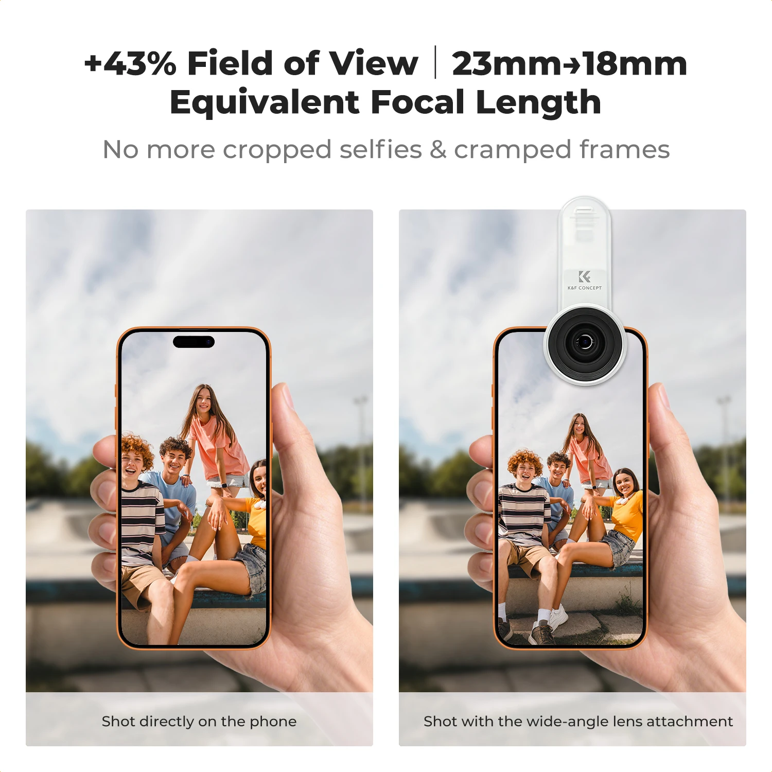 K&F Concept Wide Angle Lens for Phone 23mm to 18mm Focal Length Filter for iPhone 12-16 Series Clip on Lens