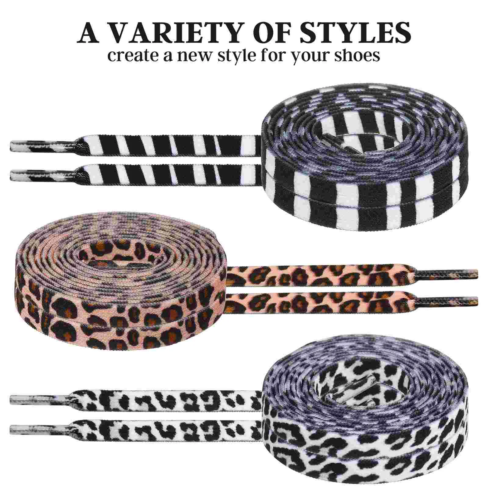 3 Pairs Shoelace Workmanship Shoelaces Flat Ties Dress Shoes Casual Elastic Polyester Lace-up Canvas Zebra Pattern