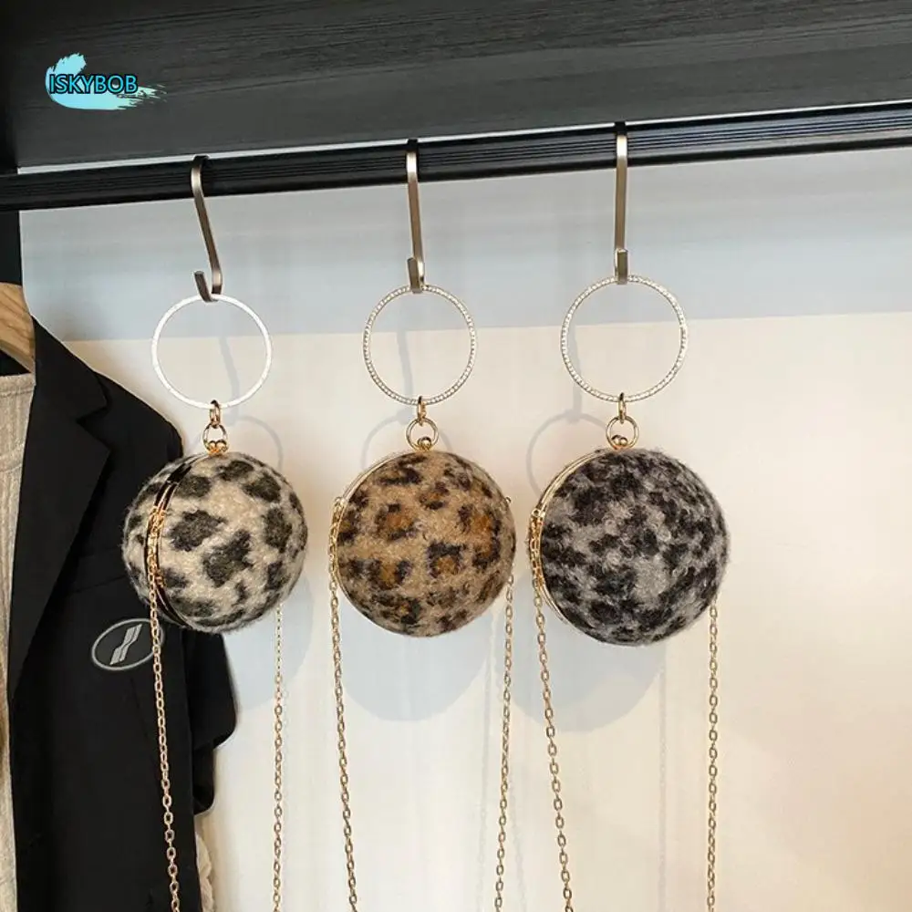 

Casual Rhinestone Evening Banquet Bag Leopard Print Single Shoulder Plush Ball Handbag Chain Wrist Bag Ladies Clutch Bag Party