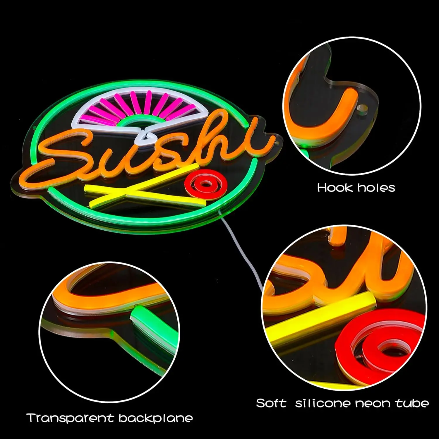 Letrero de neón de Sushi para decoración de pared, luz de neón de Sushi japonesa, luz de neón LED para restaurante japonés, hogar, Bar, cocina, cafetería, decoración