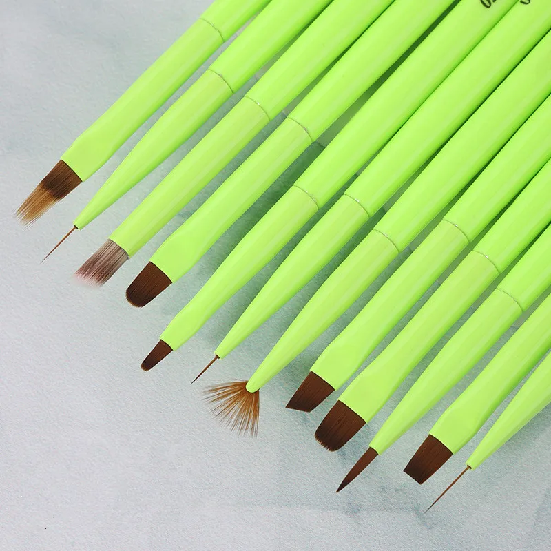 

1/12PCS Green Nail Brush Gel Brush For Manicure Acrylic UV Gel Extension Pen Nail Polish Painting Drawing Brush