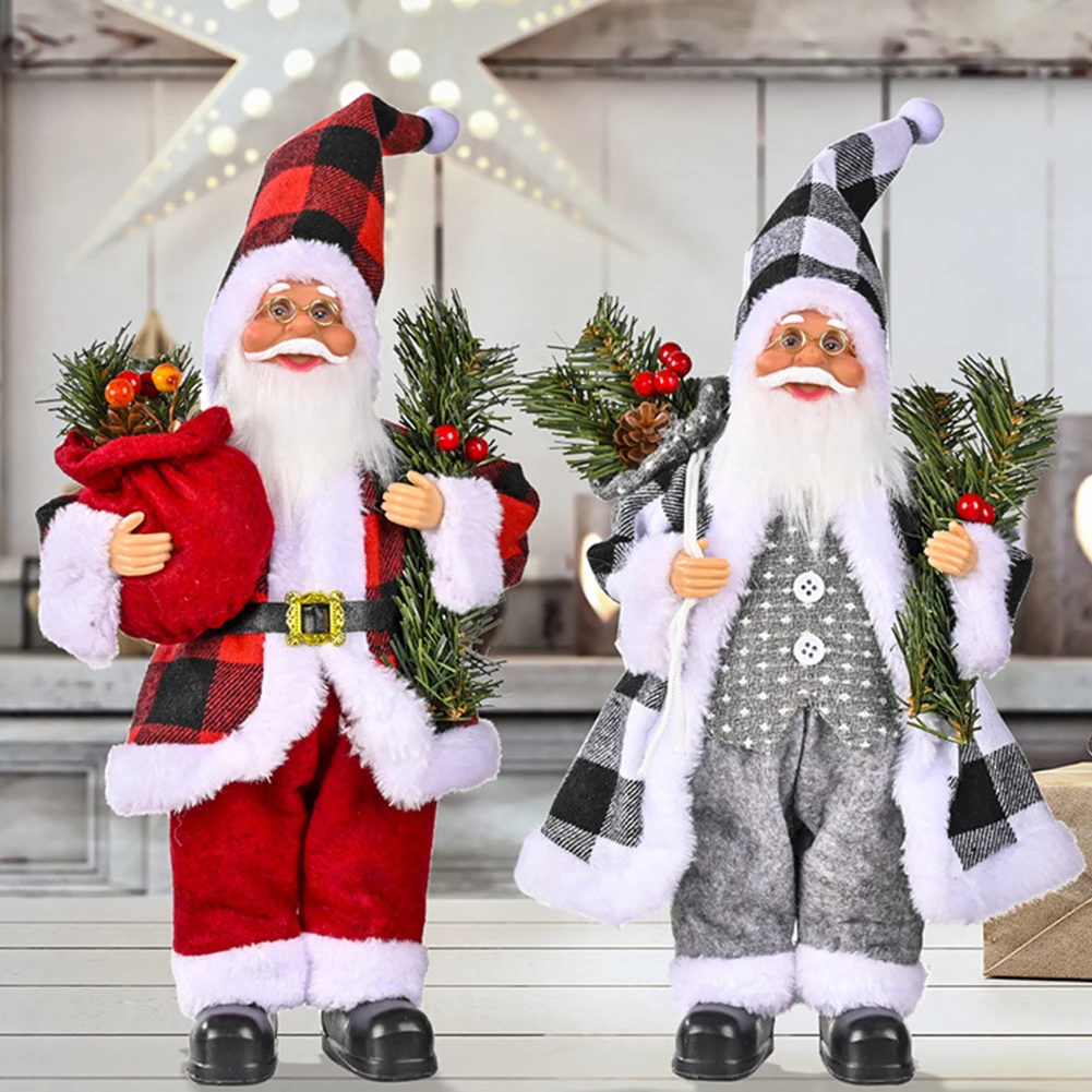 Christmas Santa Claus With Gift Bag Doll Standing Santa Claus Doll Window Decoration Supplies Gift Home Decoration Accessories