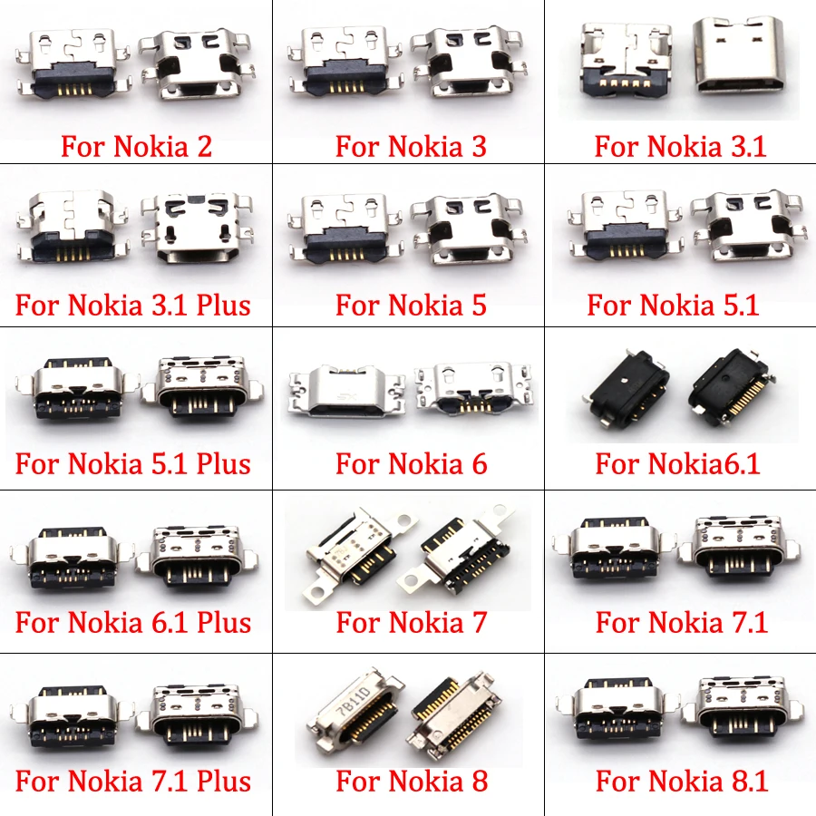 10Pcs For Nokia 2 3 5 6 7 8 3.1 5.1 6.1 7.1 Plus X5 X6 USB Charger Charging Dock Port Connector Flex Cable