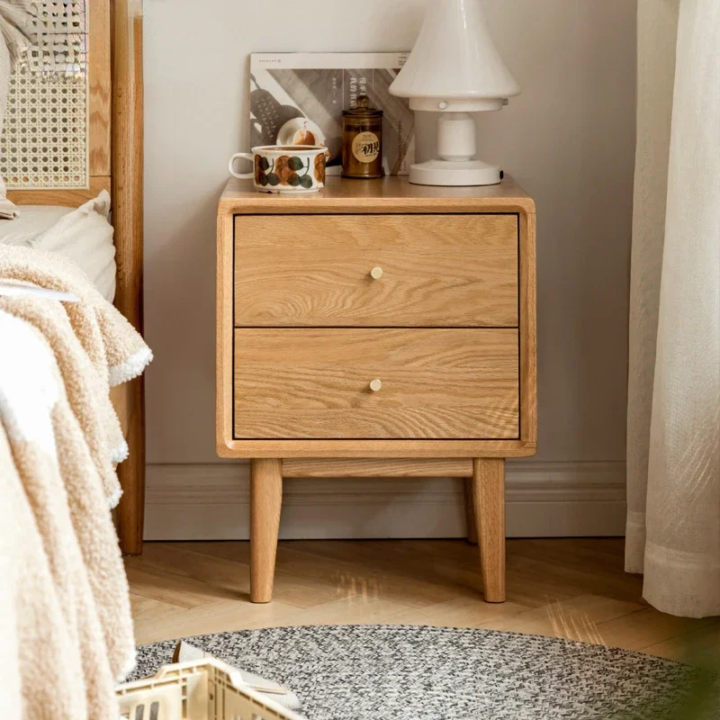 

Solid Wood Nightstand Modern Minimalist Oak Bedside Cabinet Nordic Bedroom Storage Chest with Two Drawers