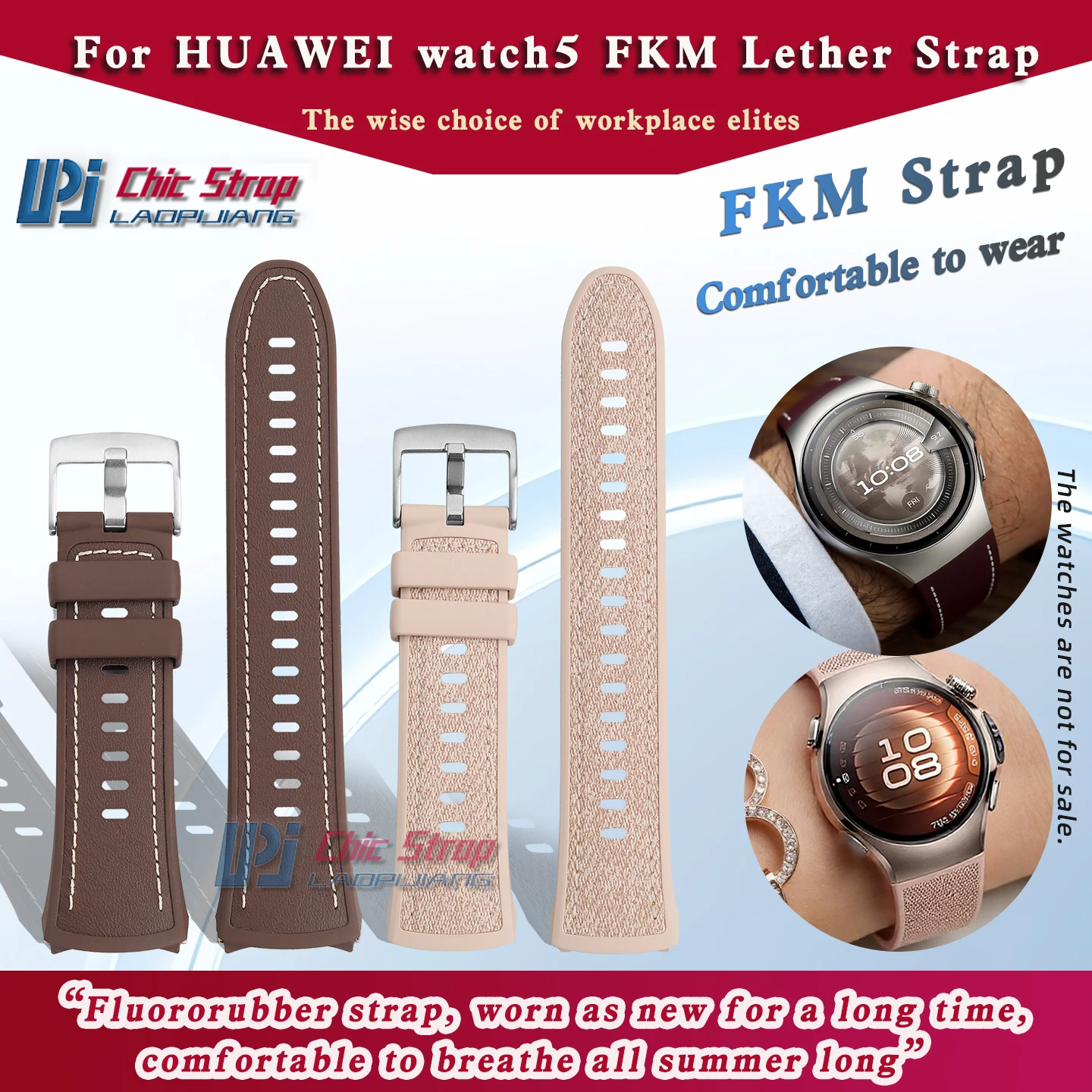 

Ремешок для HUAWEI Watch 5 из фторкаучука и кожи, быстросъемный, для бизнеса и спорта, 18 мм, 22 мм
