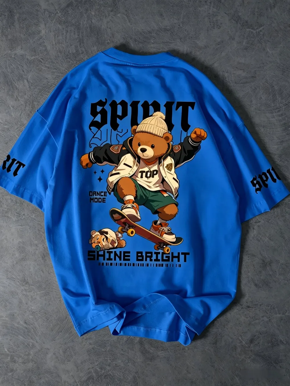 Summer American Men's Skateboarding Bear Letter Printed Micro Elastic Breathable Round Neck T-shirt Outdoor Urban Street Top