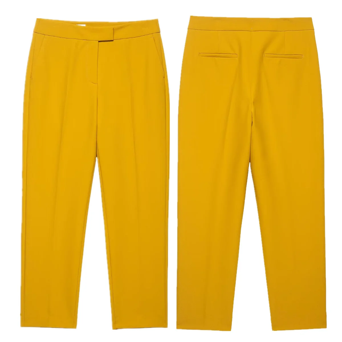 

Maxdutti Minimalist Yellow Slim Fit Trousers British Fashion Elegant Straight Leg Pants Office Ladies Women's Pants,Woman Clothe